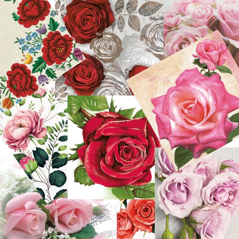 Keep Unique Mystery Pack Decoupage Paper Napkins, 20-ct Assorted Surprise Napkins, Decorative Napkins Roses Floral Flowers for Art Craft Junk Journal, 20 Different Designs - Image 1